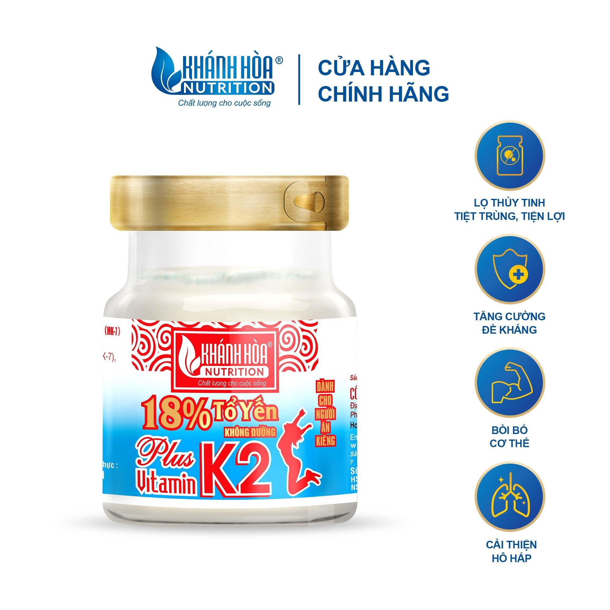Nước Yến Sào 18% Bổ Sung Vitamin K2 Không Đường - Khánh Hòa Nutrition - Lọ 70 ML