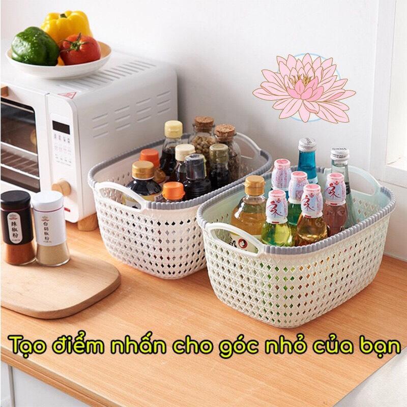 RỔ,GIỎ NHỰA GIẢ ĐAN MÂY CÓ QUAI CẦM ĐỰNG ĐỒ TIỆN LỢI HÀNG VIỆT NHẬT