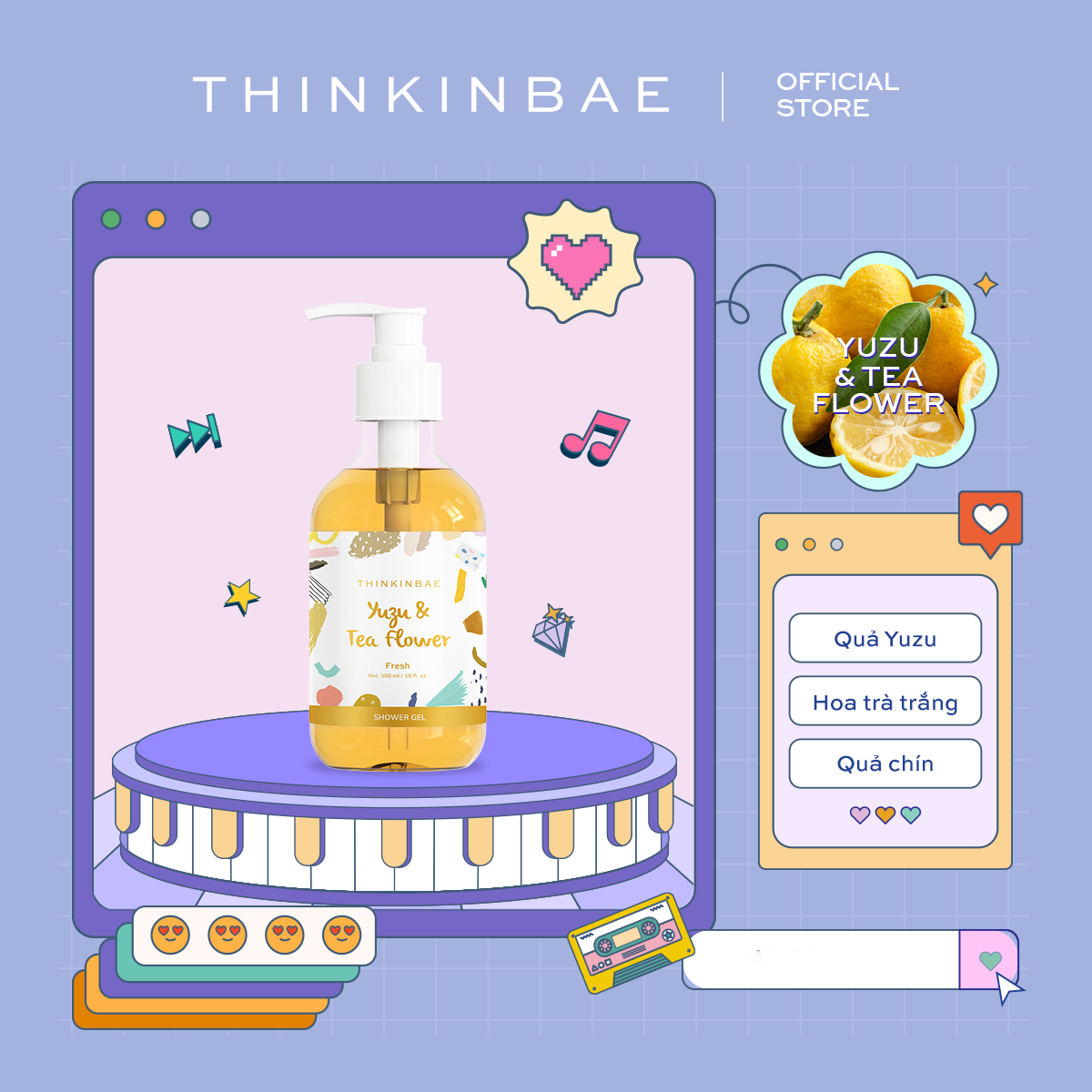 Sữa tắm nước hoa Thinkinbae hương Trái Yuzu & Hoa Trà Trắng 300ml