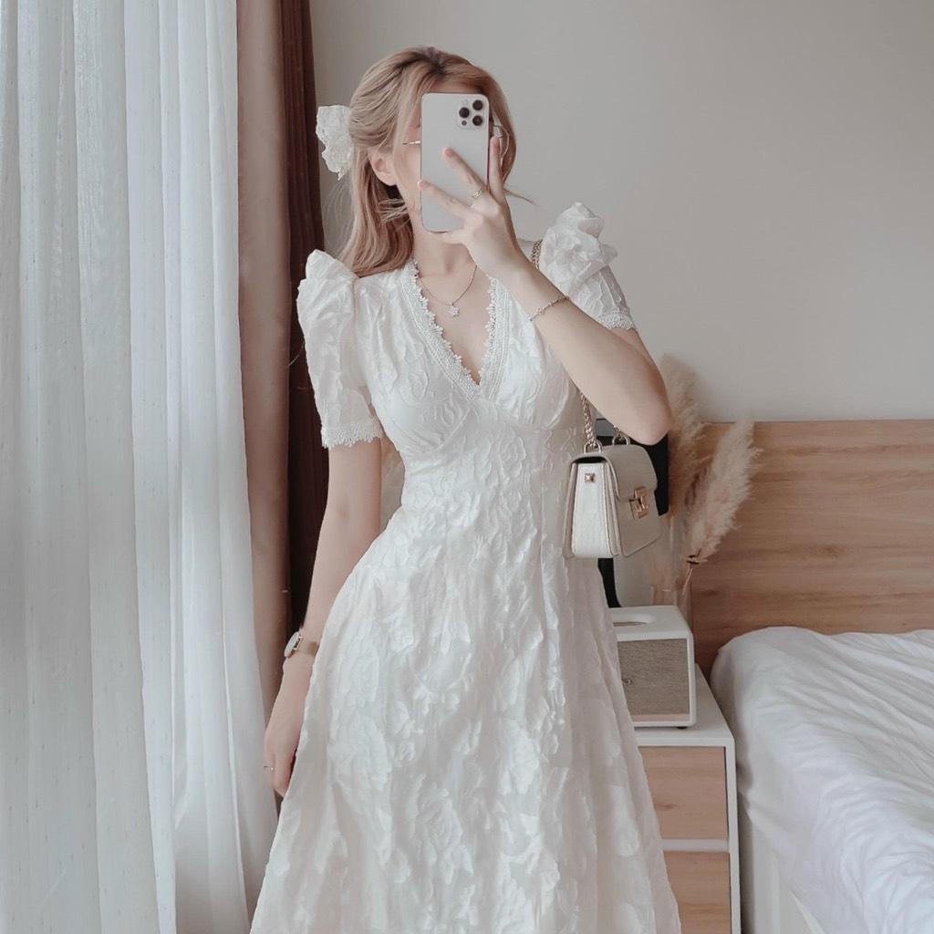 ĐẦM MIDI REN NẸP VIỀN CỘT NƠ LƯNG