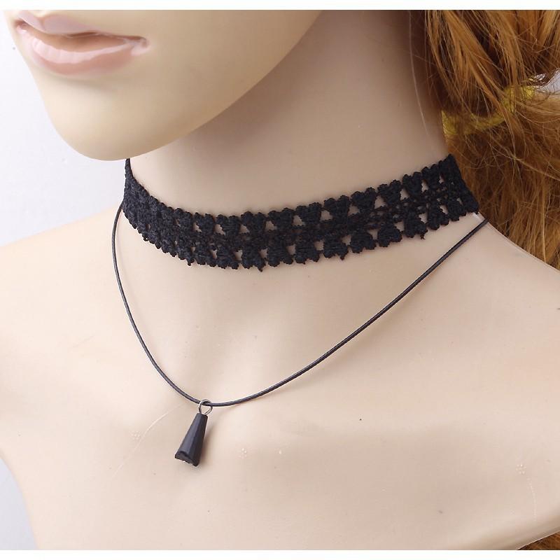 Vòng cổ chocker ren tatoo 2 tầng đen tuyền sang trọng