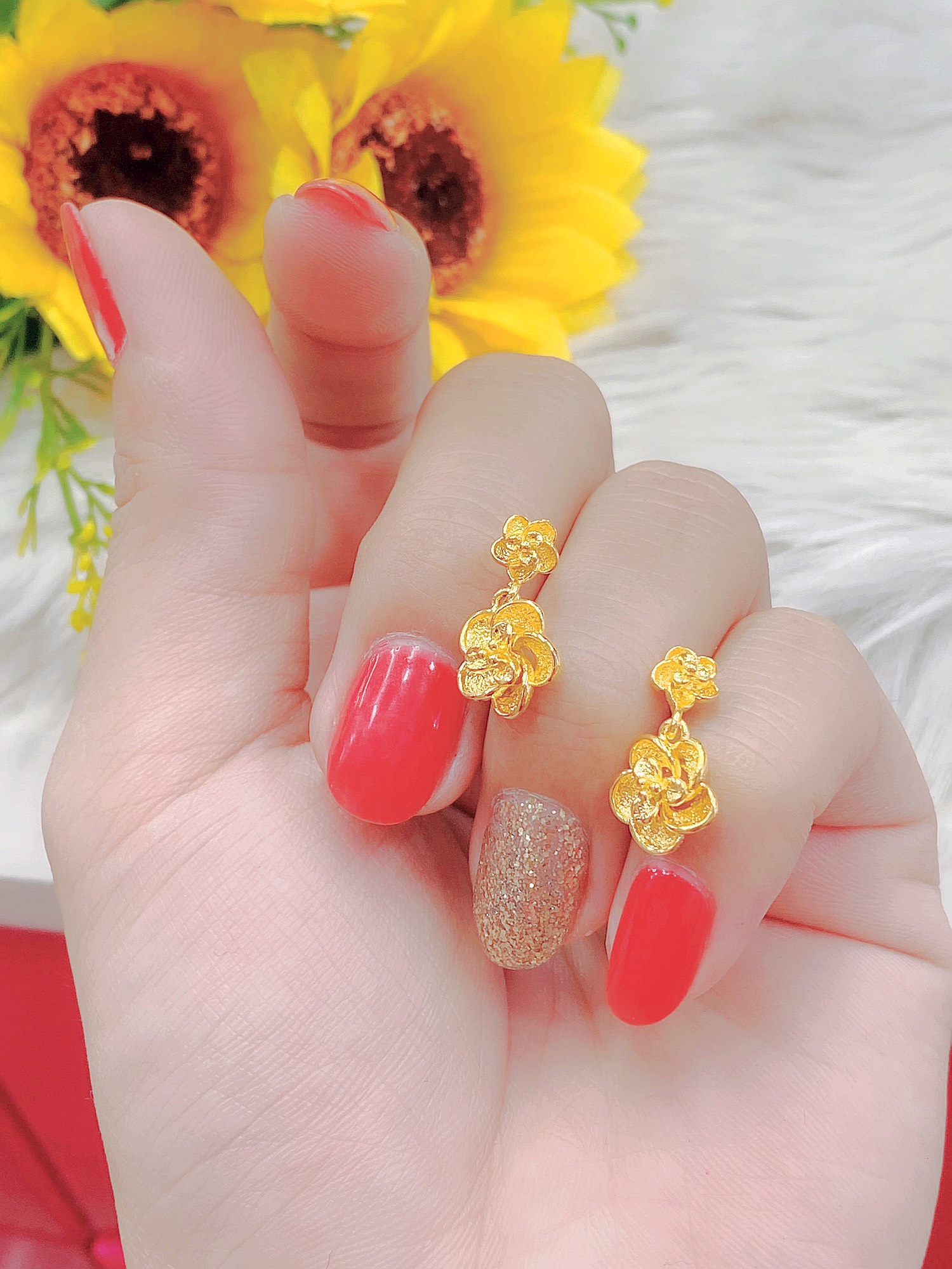 Bông tai cưới kiểu bông tòn ten mạ màu 24.k cao cấp H181