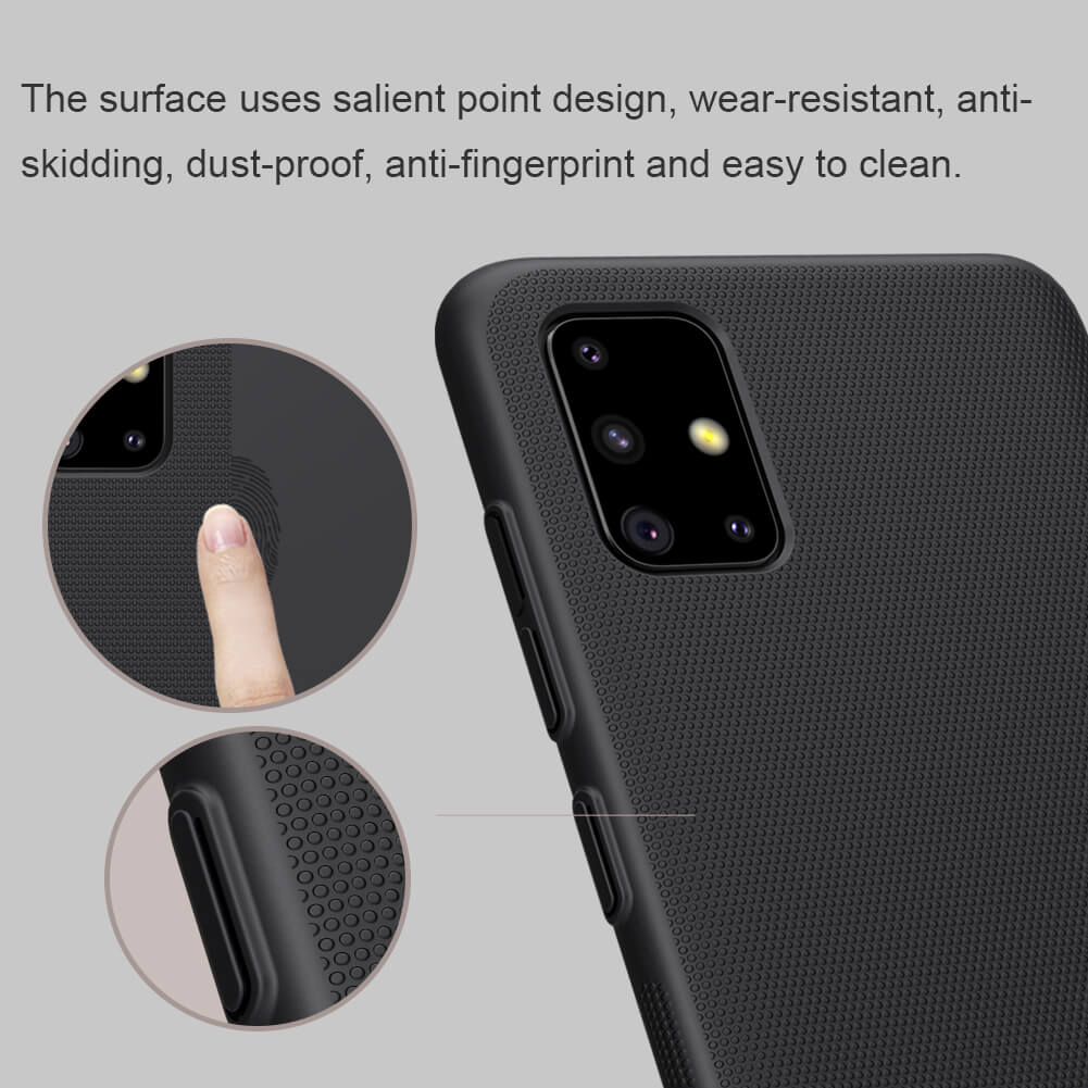 Ốp Lưng Sần chống sốc cho Samsung Galaxy A51 hiệu Nillkin Super Frosted Shield (Đính kèm giá đỡ hoặc miếng dán từ tính) - Hàng Chính Hãng