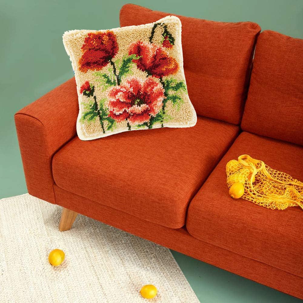 Animal / Flower Latch Hook Rug Kits with Pattern Printed Pillow Case Making Package for Kids Beginners