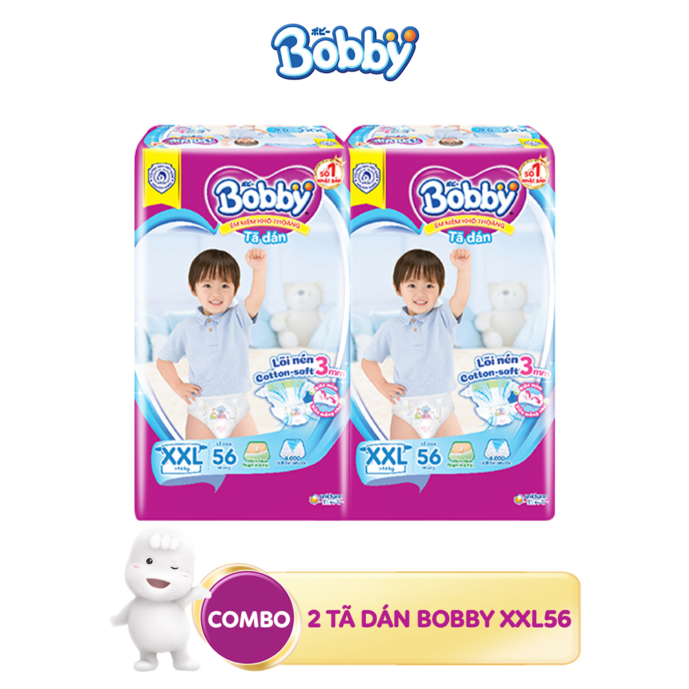 Combo 2 Tã dán Bobby Siêu thấm XXL56 dành cho bé trên 16kg