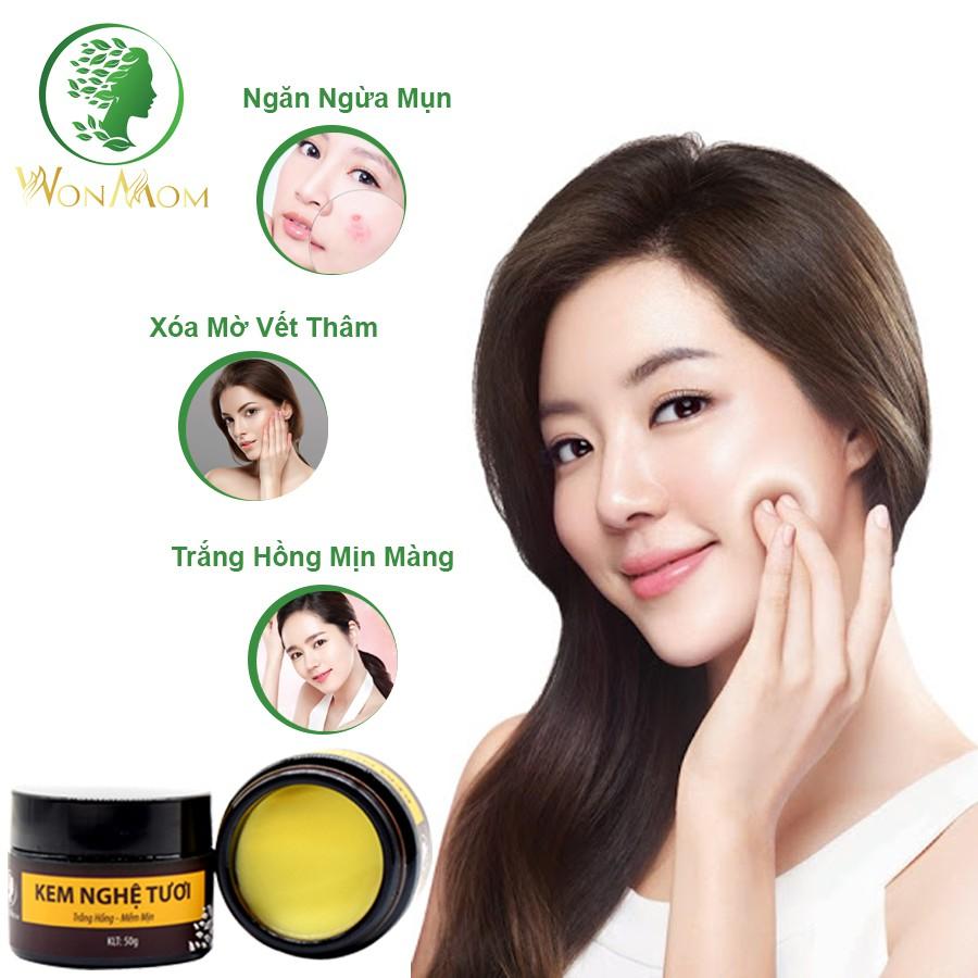 Bộ dưỡng trắng da mặt Wonmom ( 1 kem nghệ tươi 50g + 1 scrub nghệ tẩy mặt 70g)