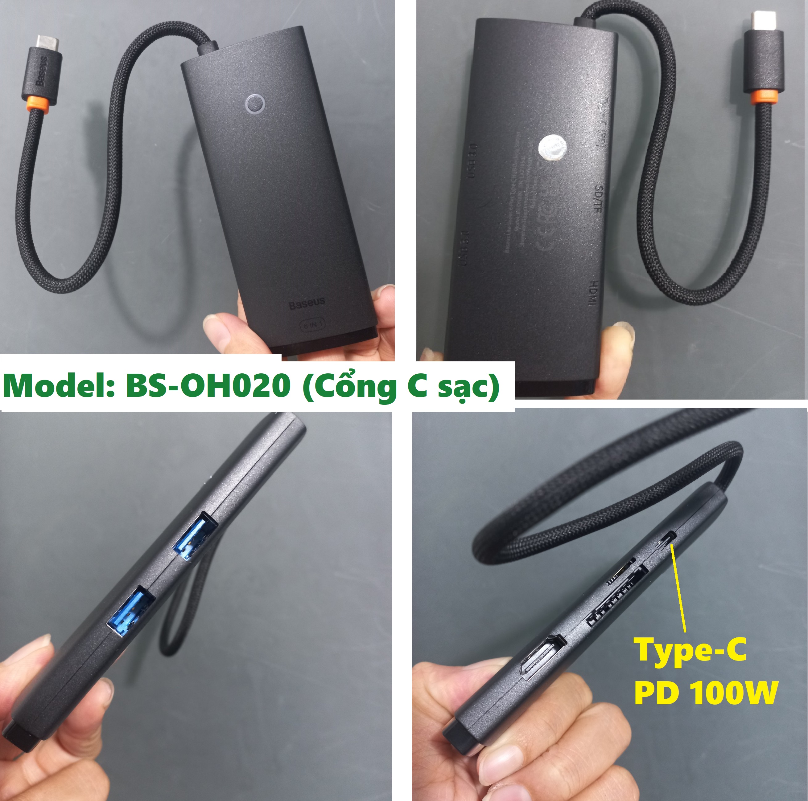 Bộ chuyển đổi cổng type C đa năng 6 trong 1 Baseus Airjoy Lite Series BS-OH019 / BS-OH020 _ Hàng chính hãng