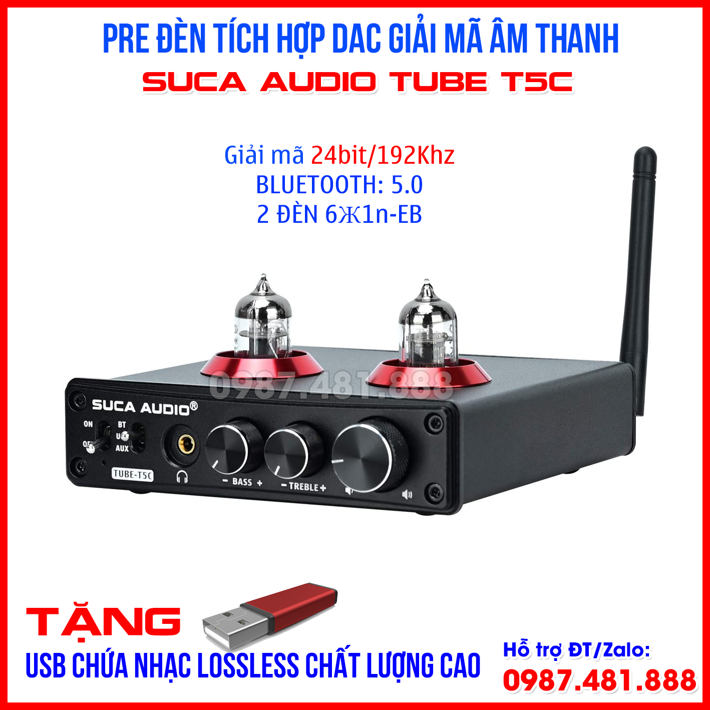 Suca Audio TUBE T5C - Pre đèn tích hợp DAC giải mã âm thanh 24bit/192K - Tặng USB nhạc lossless - Hàng chính hãng