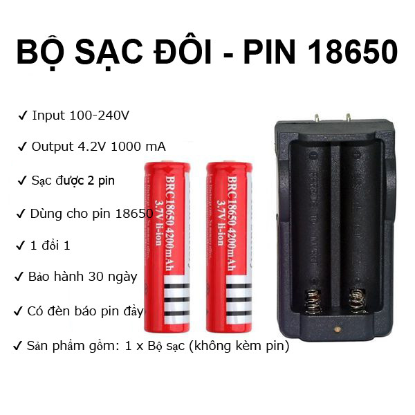 Bộ Sạc Pin đôi 16850 3,7V Đa Năng 2 Pin - Hàng chính hãng