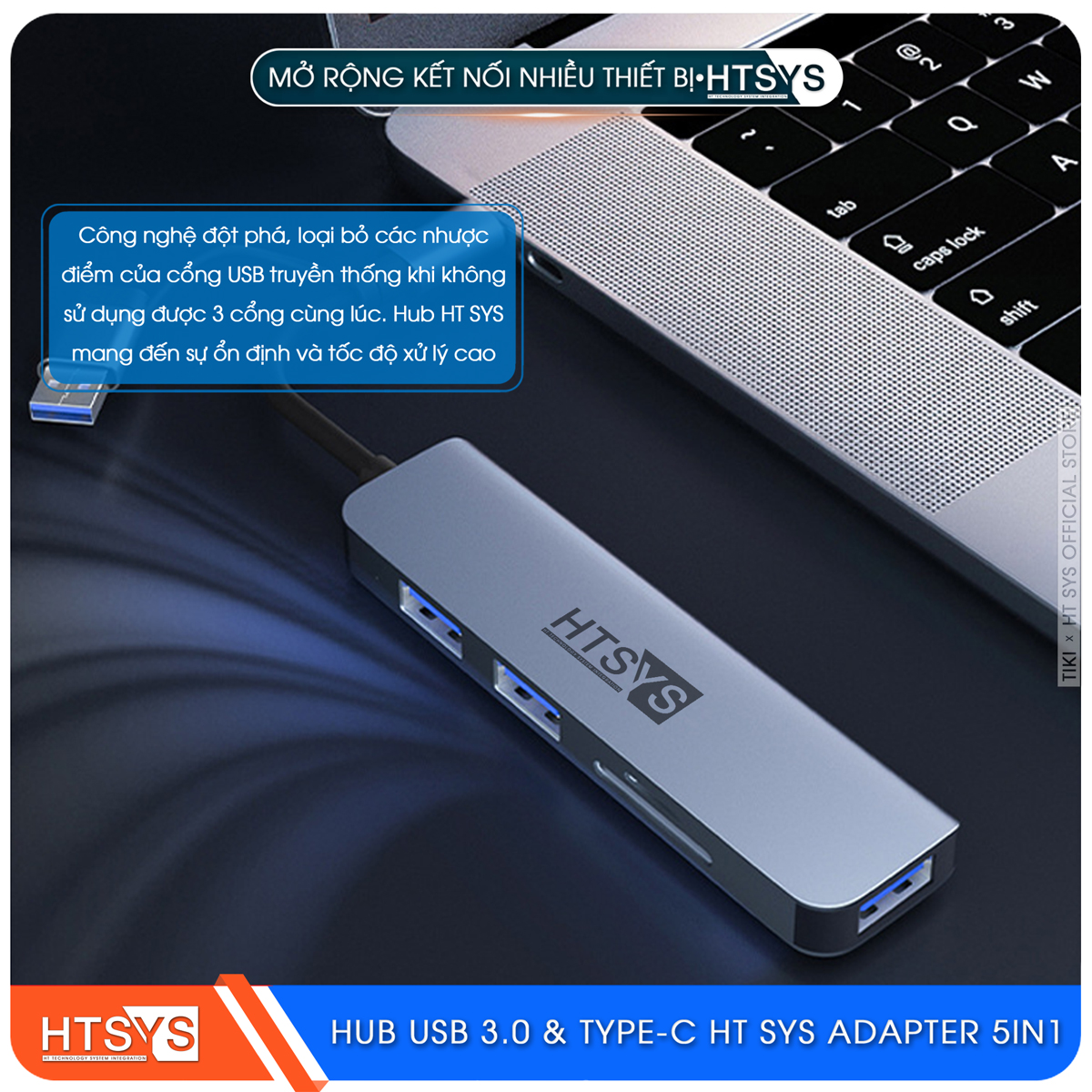 Hub Type C Và Hub USB HT SYS 5 in 1 To USB 3.0, SD, TF - Hàng Chính Hãng