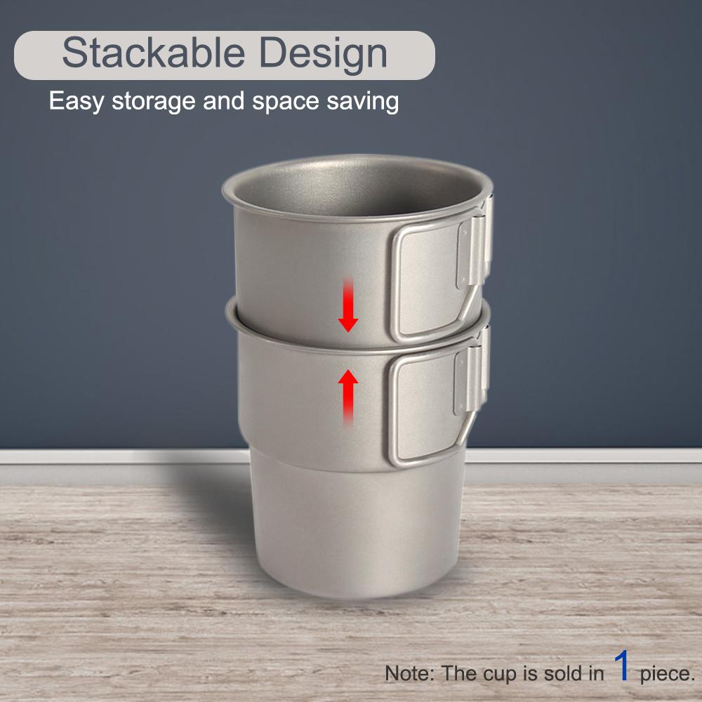 Ultralight 300ml Titanium Coffee Cup Tea Cup Water Mug with Foldable Handles for Home Outdoor Camping & Picnic