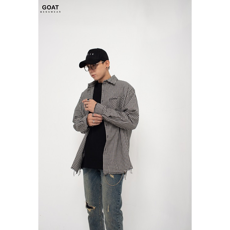 Áo Sơ Mi Nam Sọc Caro Form Dài Rách Lai GOAT MENSWEAR