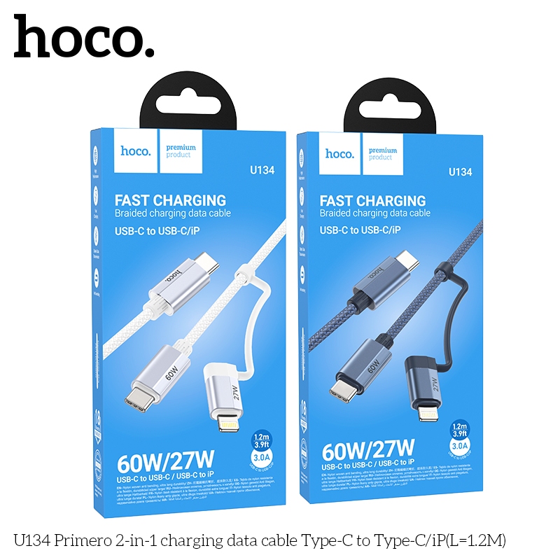 Dây cáp sạc đa năng 2in1 Type C to (C+L) Hoco U134 sạc nhanh 20W/ 27W/ 60W cho Smartphone/ tablet _ Hàng chính hãng