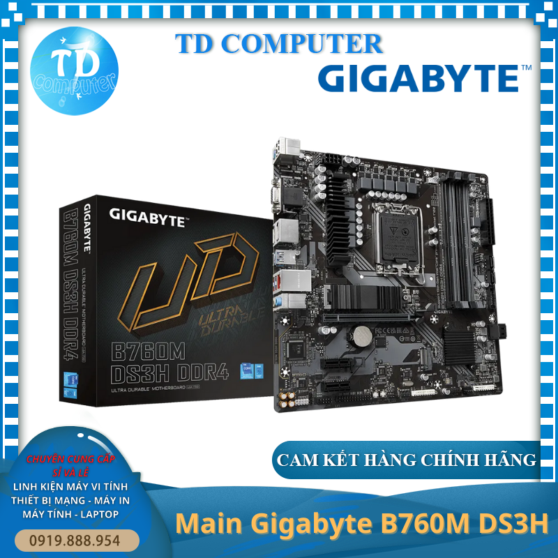 Main Gigabyte B760M DS3H ~ (Socket 1700, HDMI+VGA+DP+TypeC M2 DDR4) - Hàng chính hãng Viễn Sơn phân phối