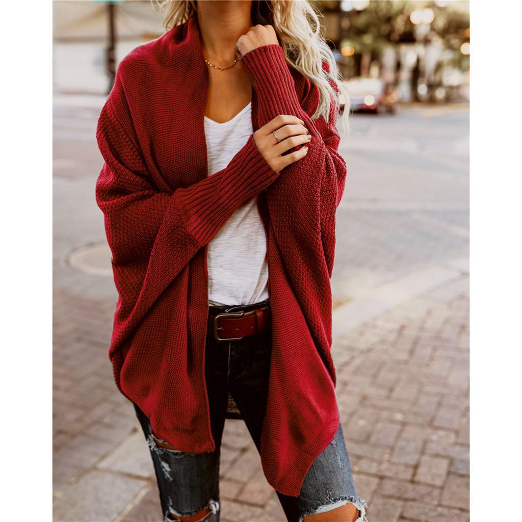 Womens Solid Cardigan Slouchy Loose Sweater Batwing Long Sleeve Chunky Knitted Front Open Outwear