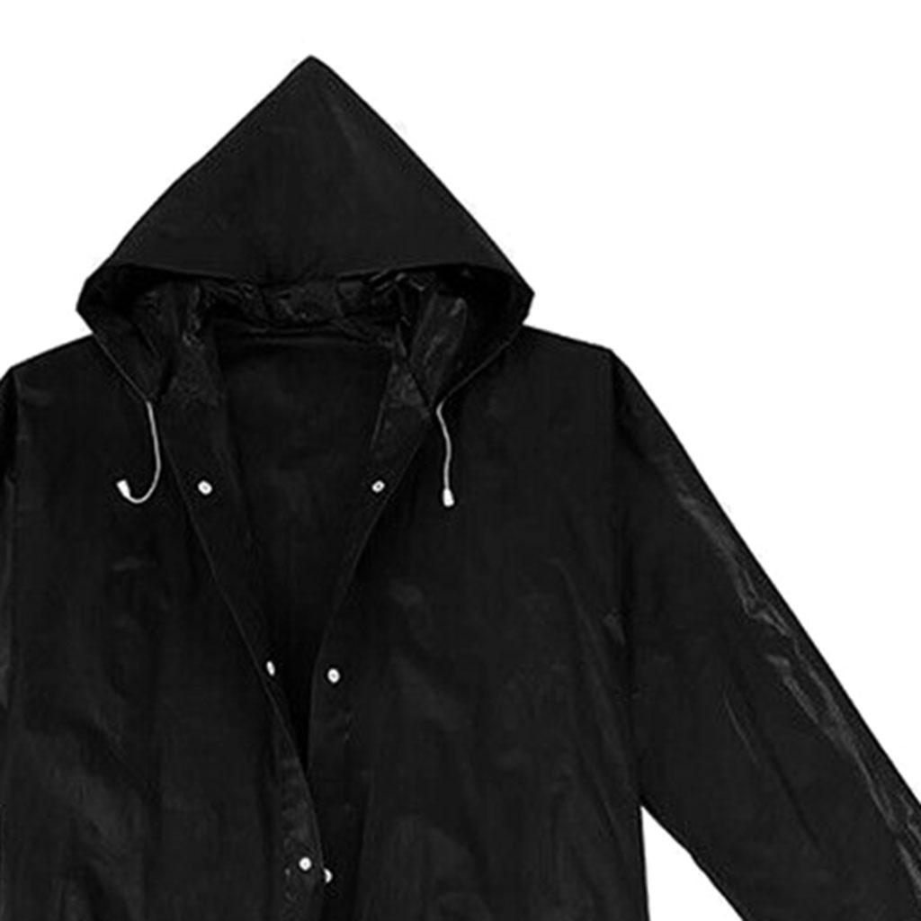 Women Men Fashion Solid Black Rain Poncho Long Sleeve Hooded Raincoat Jacket