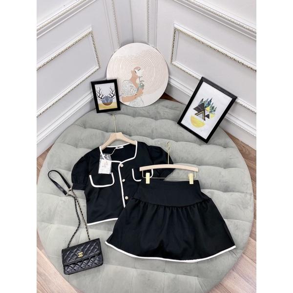 Set áo croptop tay phồng mix váy ngắn