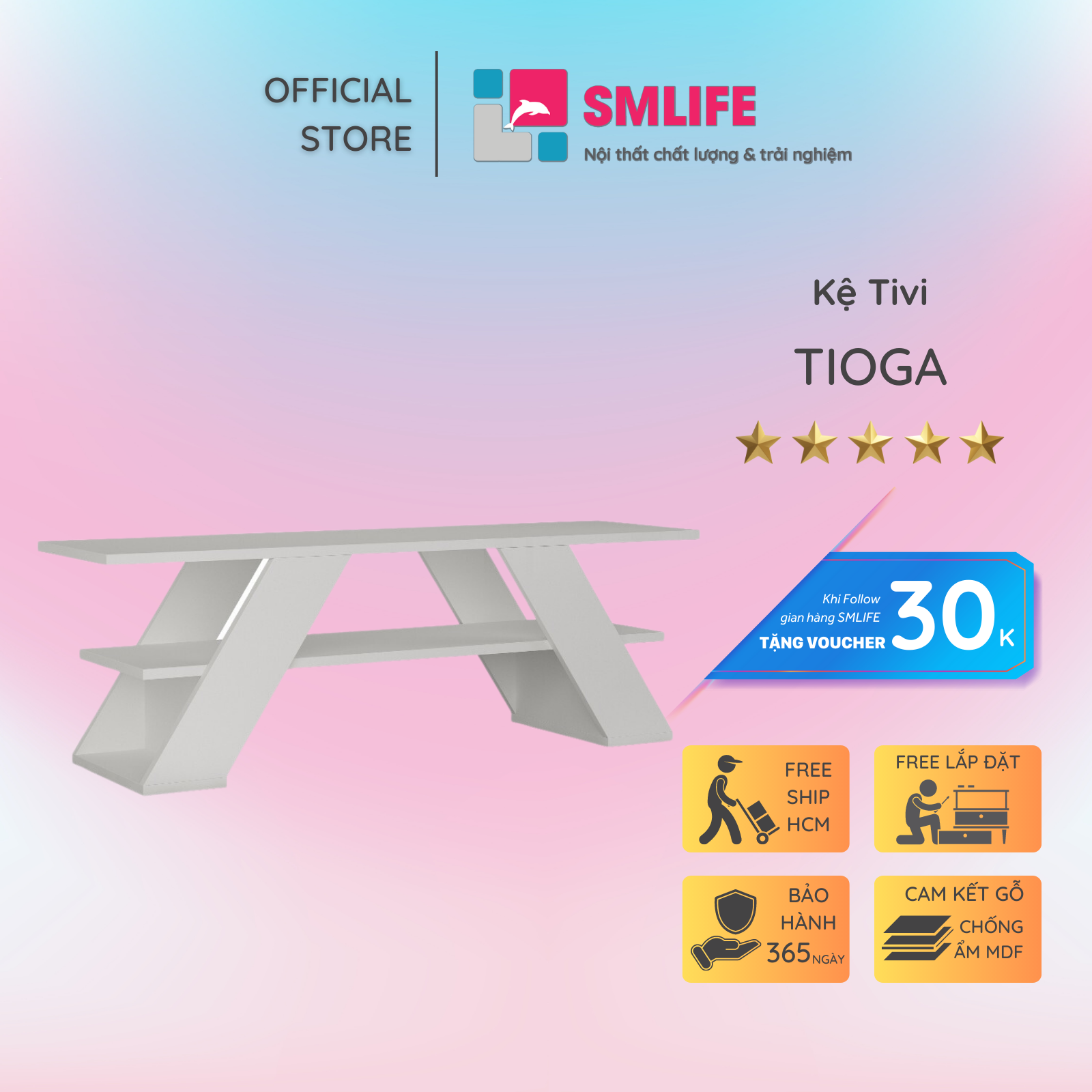 Kệ Tivi gỗ hiện đại SMLIFE Tioga  | Gỗ MDF dày 17mm chống ẩm | D120xR35xC40cm