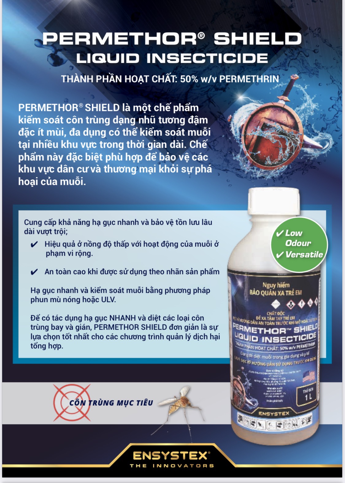 Thuốc diệt côn trùng PERMETHOR SHIELD. Mùi nhẹ, hạ gục tức thì muỗi, kiến, gián...