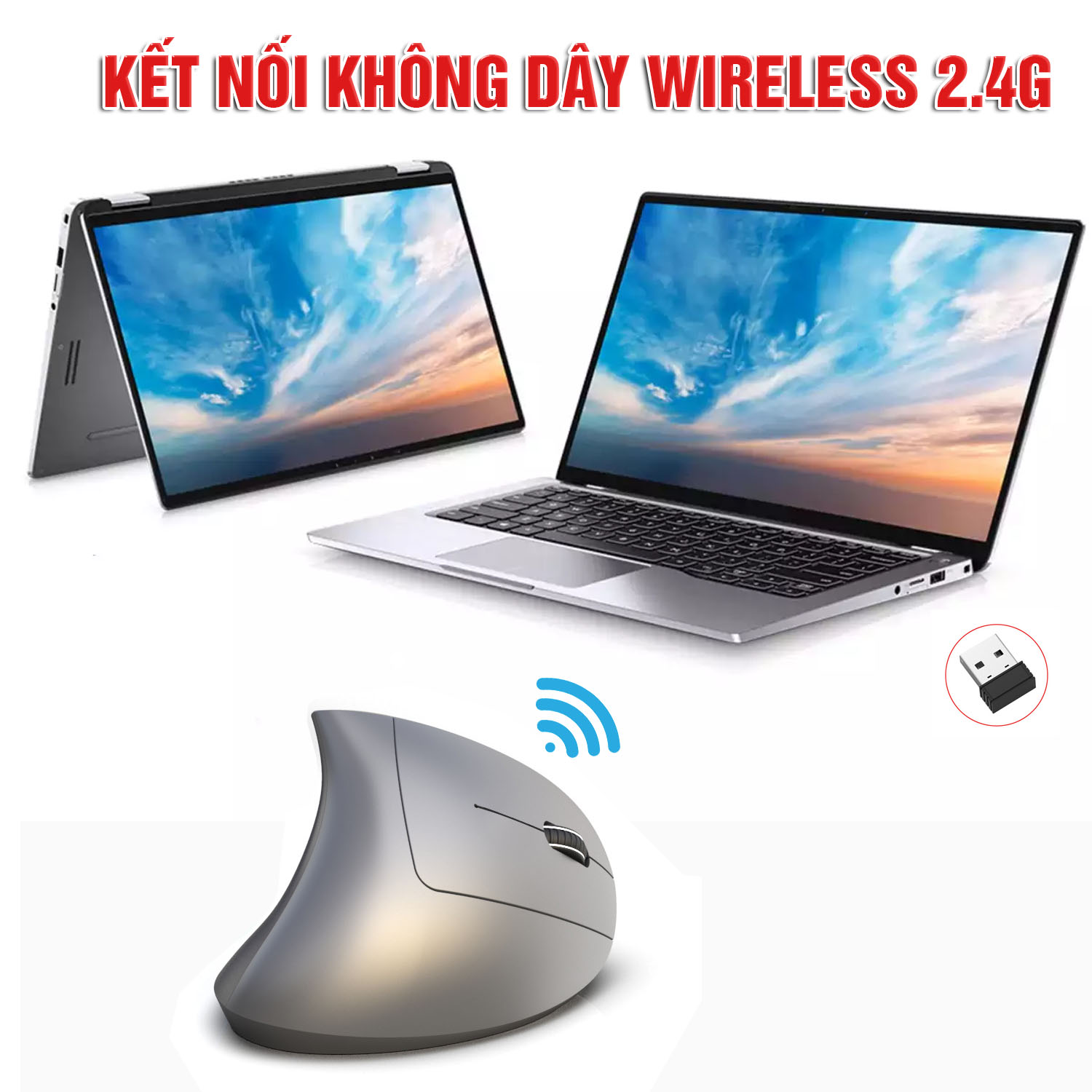 Chuột đứng không dây Wireless 2.4G, Bluetooth, DPI điều chỉnh 3 cấp, cho Gaming, Văn phòng, Designer 6 nút, chống mỏi cổ tay Dan House HXSJ T24, T24, T29, Pin sạc- Hàng chính hãng