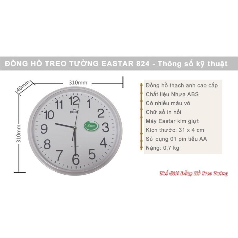 Đồng Hồ Treo Tường EASTAR Cao Cấp Tròn – Số In Nổi Máy KIM TRÔI – Bảo Hành 2 Năm – Tặng Pin Maxell