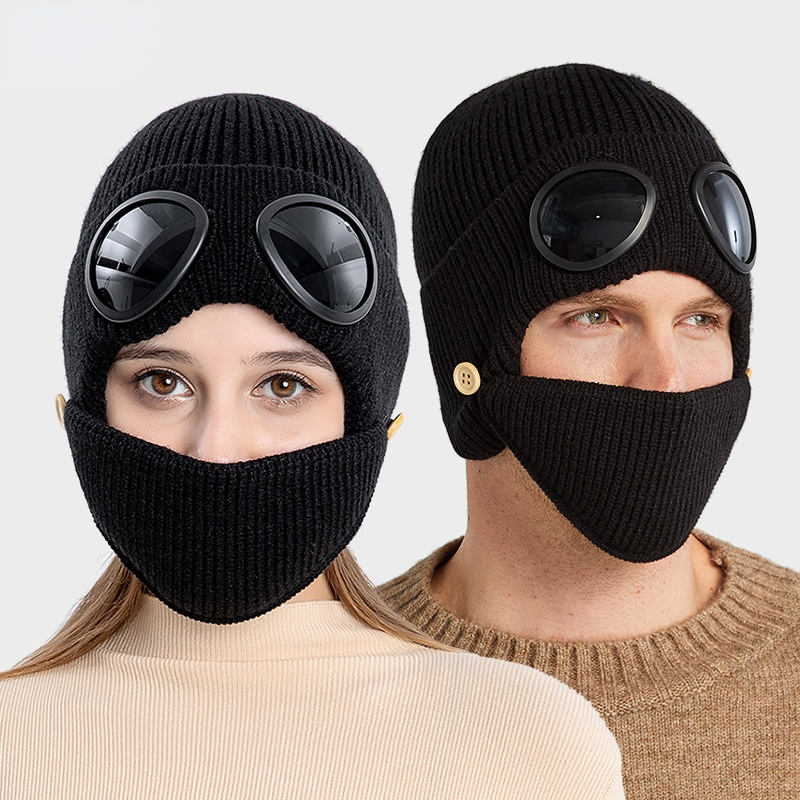 Mùa Đông Kính Máy Bay Ném Bom Nón Earflaps Nữ Mặt Nạ Nón Len Chống Gió Bò Hood Dày Ấm Bonnet Nắp Cho Nam Balo