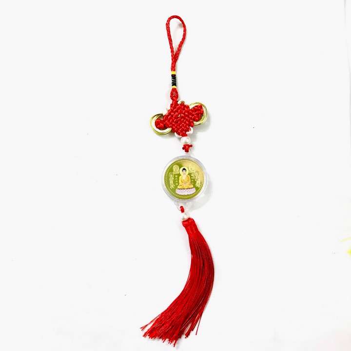 Dây Treo Xu Phật A Di Đà Và Các Vị Bồ Tát In Màu Dùng treo trong nhà, nơi làm việc, trên xe Ôtô, kích thước 27 x 5cm, màu vàng - TMT Collection - SP005274