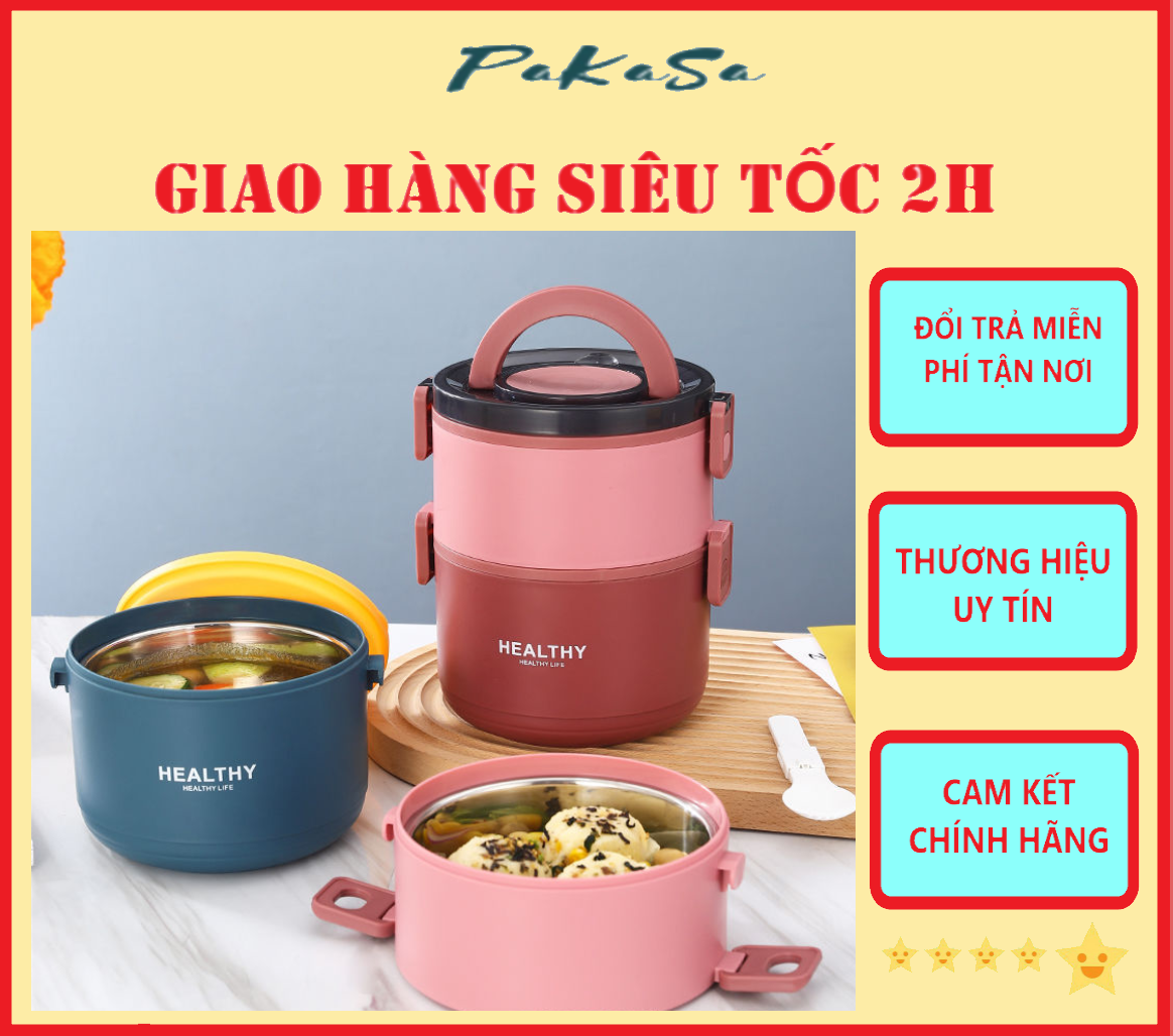 Cà Mèn 3 Tầng Giữ Nhiệt Lõi Inox 304 Cao Cấp Có Thể Tách Rời HEALTHY - Hàng Chính Hãng 