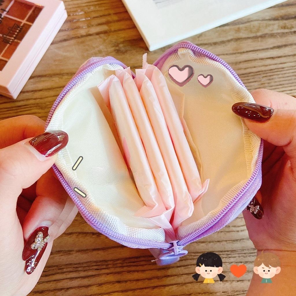 Túi đựng băng vệ sinh/tiền xu bằng nylon sức chứa lớn có khóa kéo họa tiết hoạt hình nhiều màu lựa chọn cho nữ