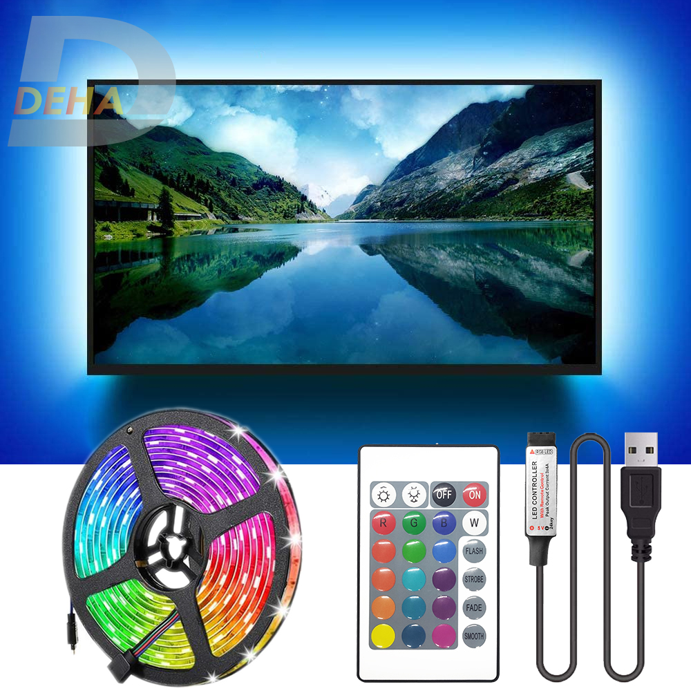 Bộ Đèn Led Dây Dán Nguồn Usb Rgb Đổi Màu Điều Khiển Chọn Màu Đứng Yên, Nhấp Nháy, Bóng 5050 Strip Light Trang Trí Cây Máy Tính, Màn Hình, Ti Vi, Tv, Gaming, Tiktok Dán Tường Tùy Chọn Chiều Dài Dây, Loại Dây Chống Nước Hay Không - Chống Nước - 2 Mét