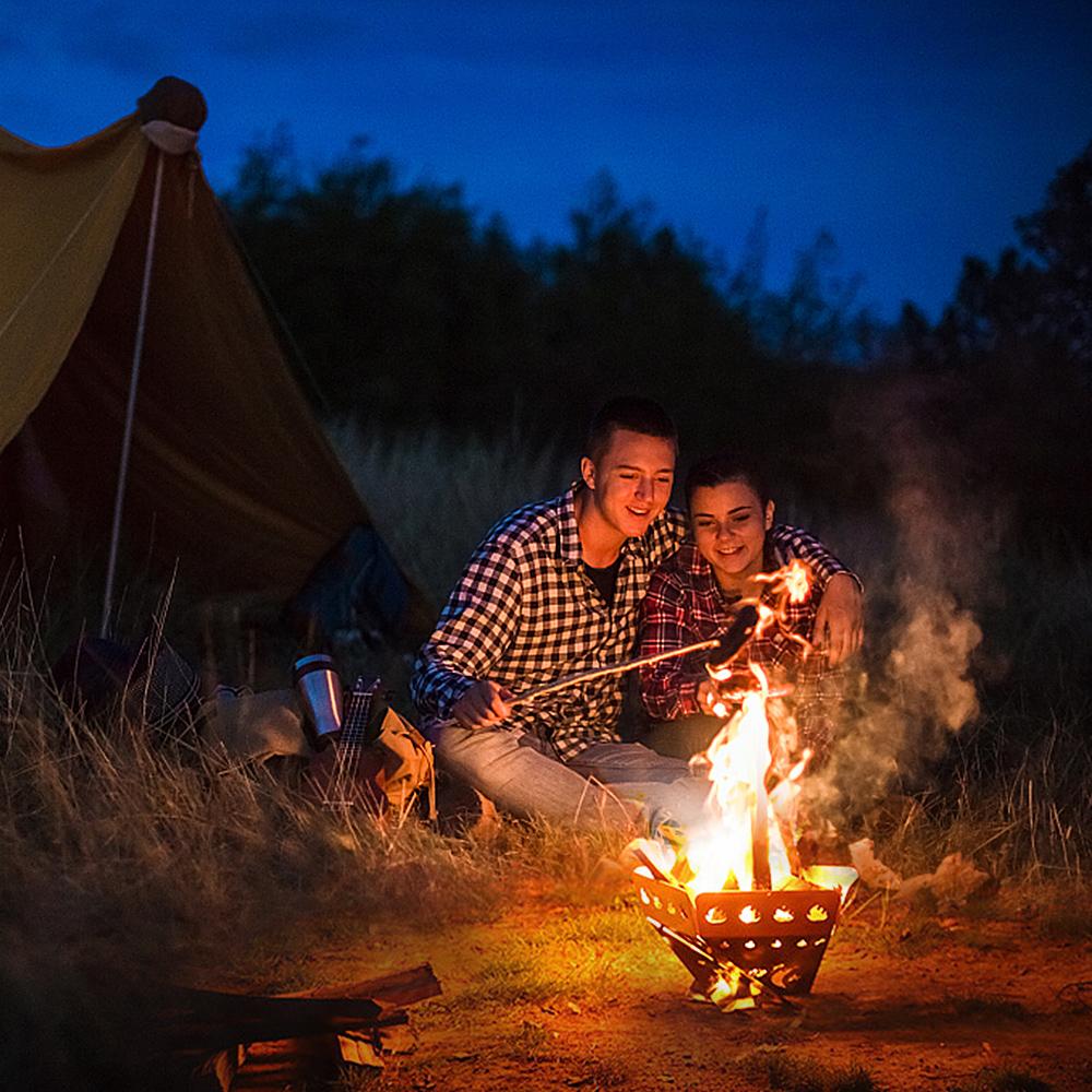 Bếp dã chiến thép không gỉ đốt gỗ củi với đĩa nướng BBQ để cắm trại ngoài trời