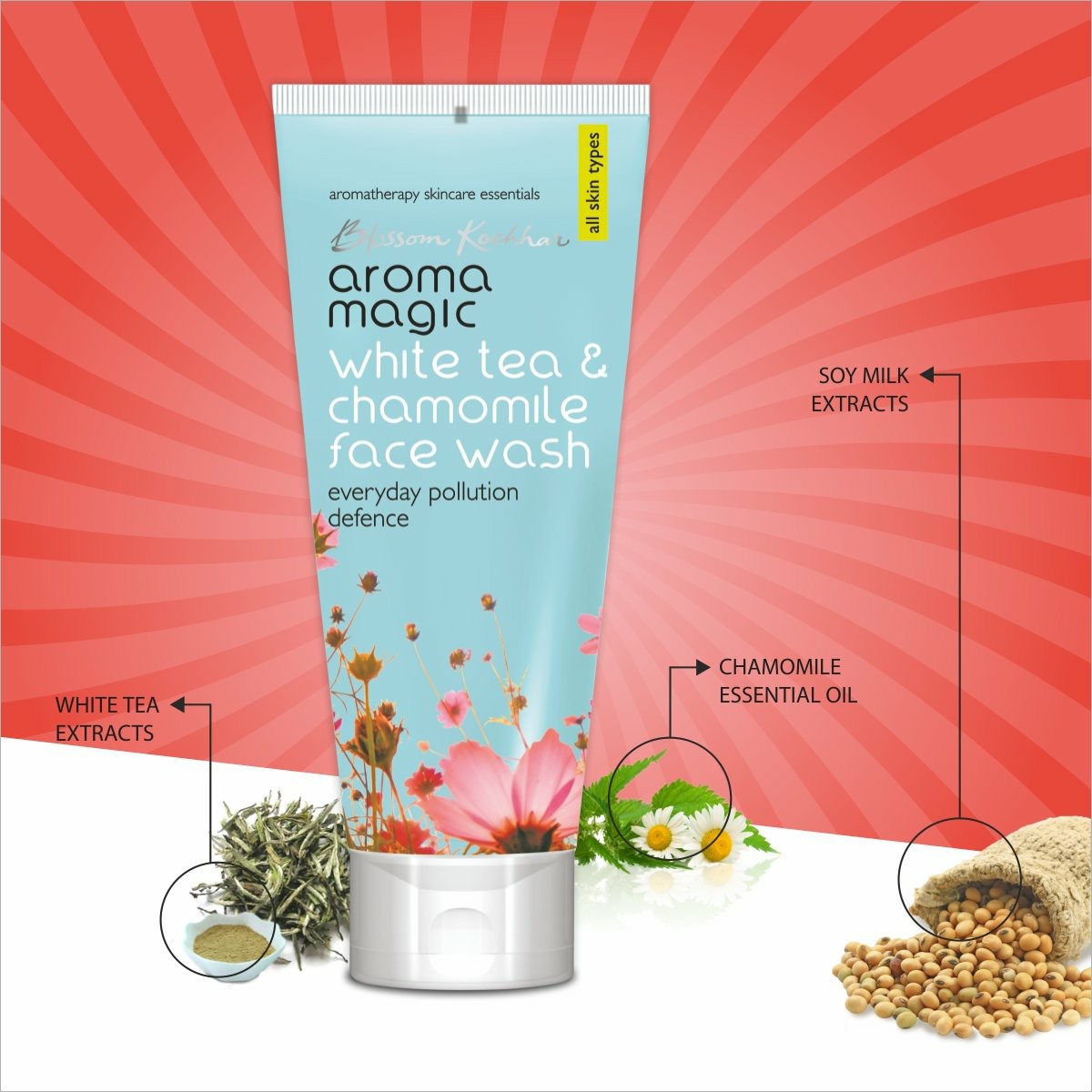 Combo Sữa rửa mặt và Kem dưỡng ẩm Aroma Magic(Sữa rửa mặt Trà trắng hoa cúc La mã White Tea &amp; Chamomile Face Wash 100ml và Kem dưỡng ẩm tinh dầu xô thơm Clary Sage Moisturising Lotion 100ml)