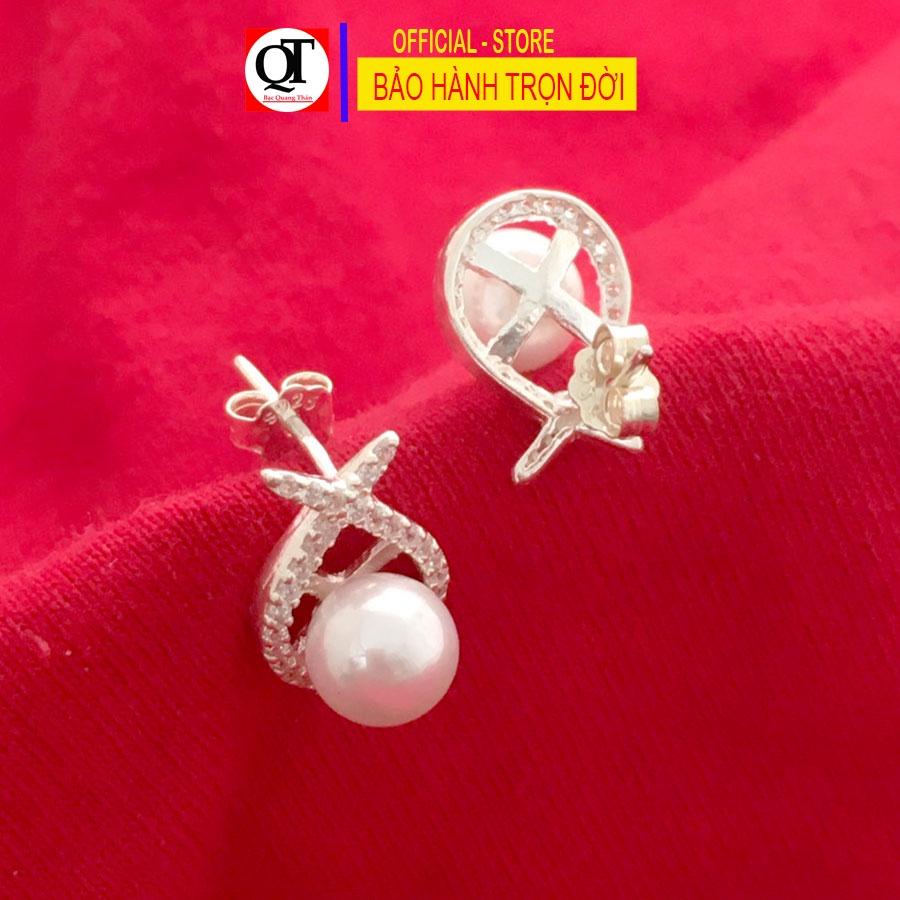 Bông tai nụ size 6ly chất liệu bạc ta gắn đá cobic cao cấp chốt đeo sát tai Bạc Quang Thản - QTBT110