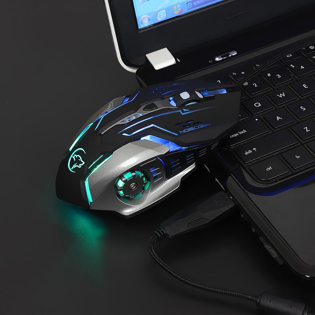 USB Wired Mouse Gaming Mice, 6 Buttons LED Backlit Colorful Light, with Scroll