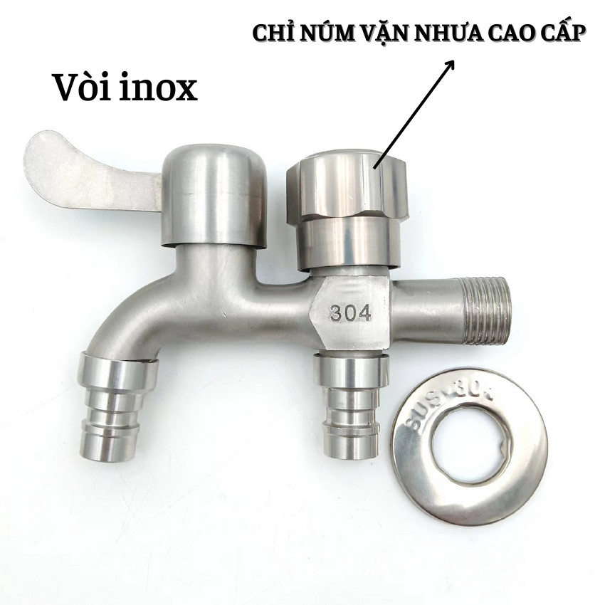 Vòi nước 2 đầu ra  tăng áp INOX 304 cao cấp