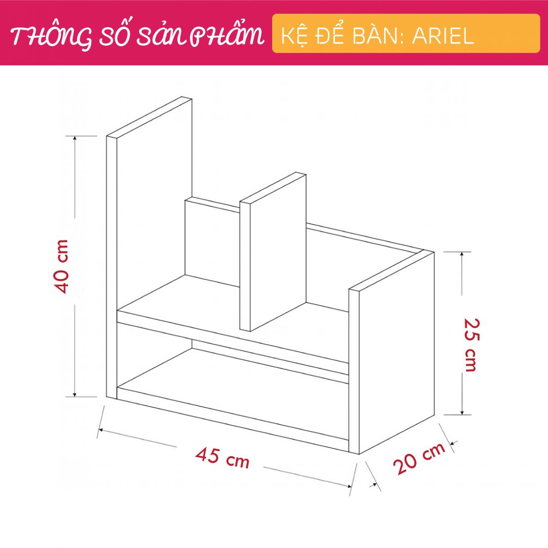 Kệ để bàn gỗ hiện đại SMLIFE Ariel | Gỗ MDF dày 17mm chống ẩm | D45xR20xC40cm