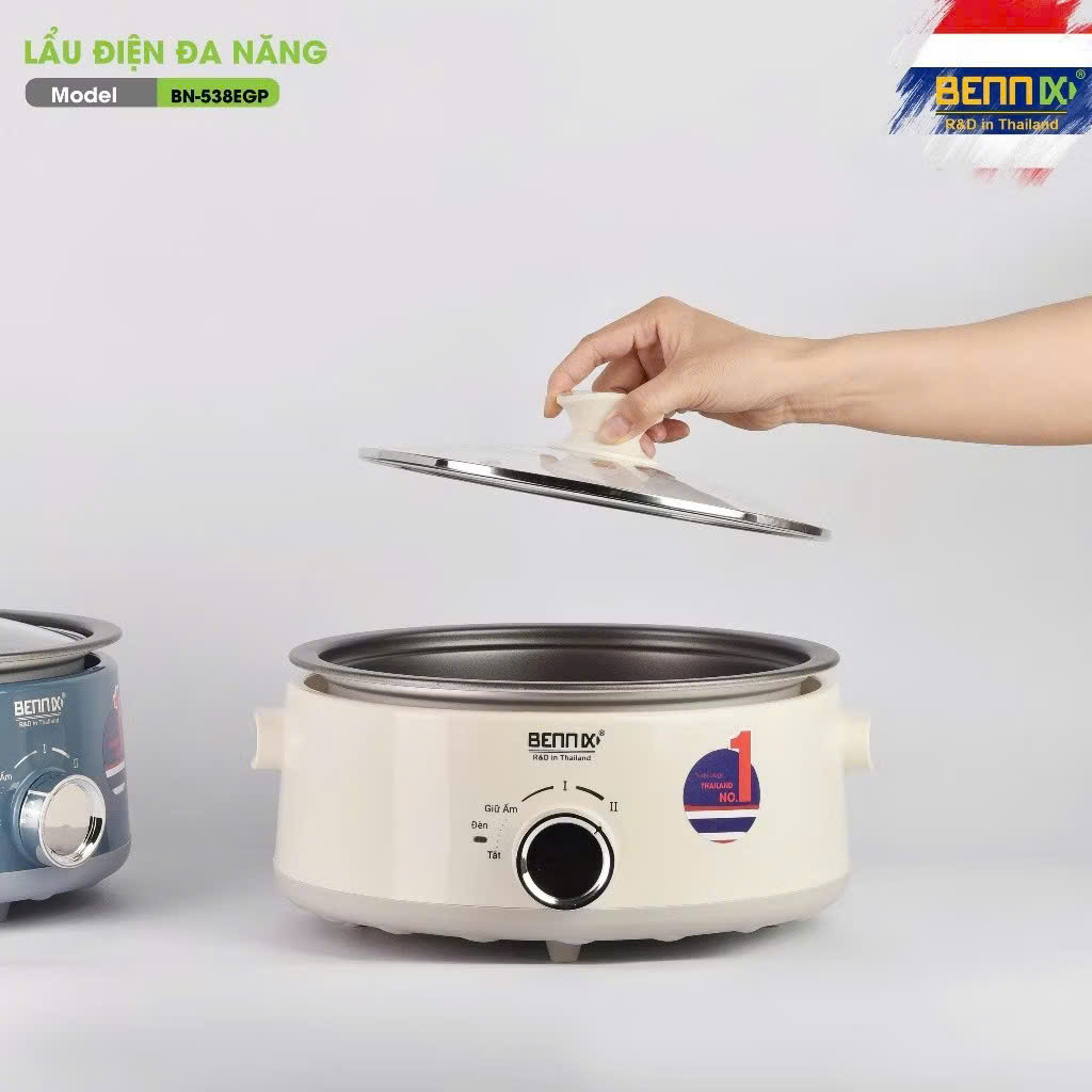Nồi lẩu điện đa năng lòng nồi nhấc rời 5L BENNIX BN-538EGP,Hàng chính hãng Bảo hành 12 tháng