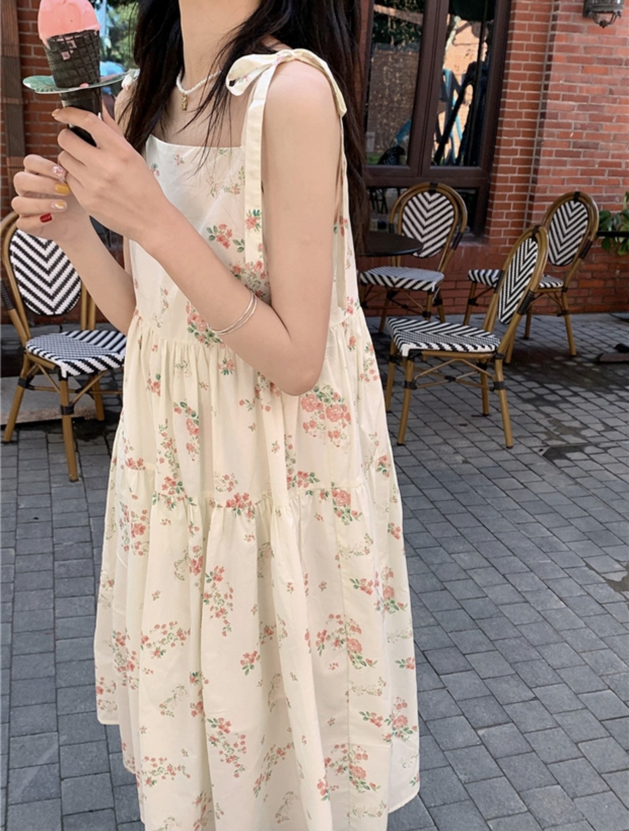 Váy 2 dây buộc nơ bánh bèo hàng 2 lớp ulzzang hàn quốc