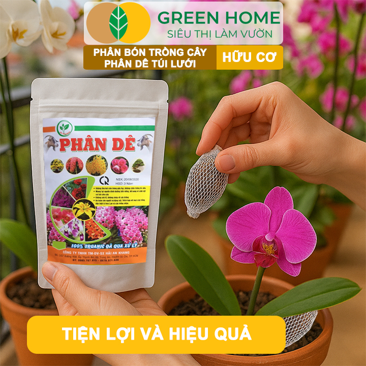 Phân Dê Trồng Lan Greenhome, Túi Lưới Dài 10cm, Đã Qua Xử Lý, Không Mùi, Kích Rễ Phong Lan, Hoa Đậm Màu Lâu Tàn