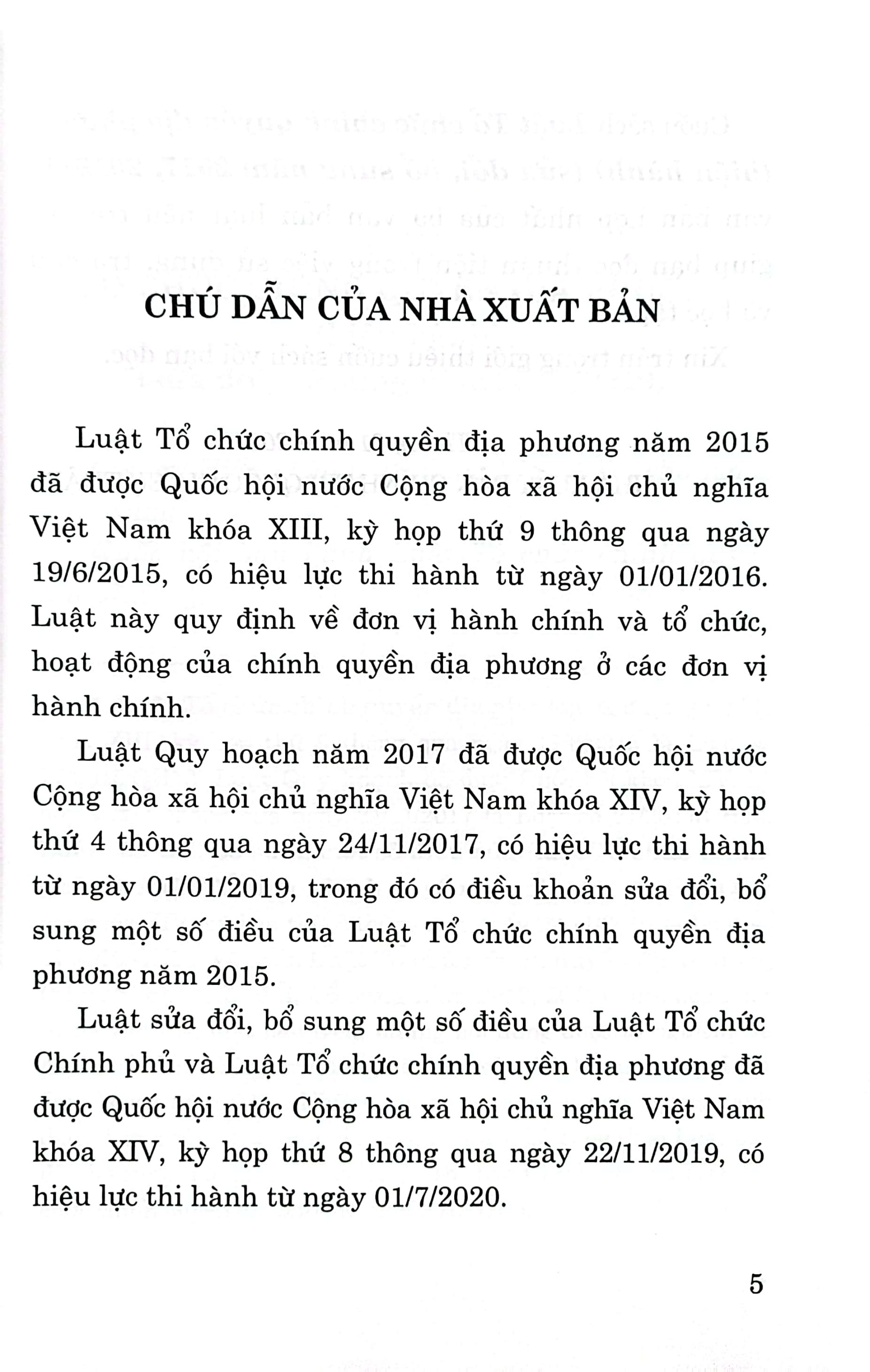 Luật Tổ chức chính quyền địa phương (Hiện hành) (Sửa đổi, bổ sung năm 2017, 2019)