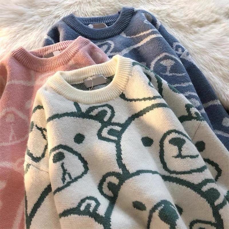 Oder - Áo len dệt kim hình gấu cổ điển dáng rộng