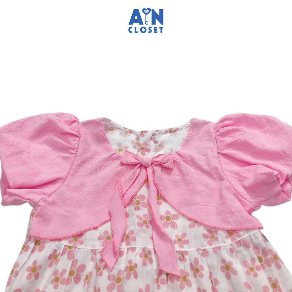 Đầm bé gái họa tiết Hoa Tóc tiên hồng nơ cotton - AICDBGWZKNQK - AIN Closet