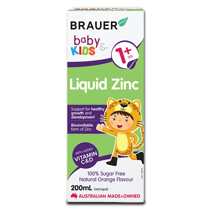 Siro bổ sung Kẽm, Vitamin C và D Brauer Úc Baby & Kids Liquid Zinc cho bé trên 1 tuổi (200ml)