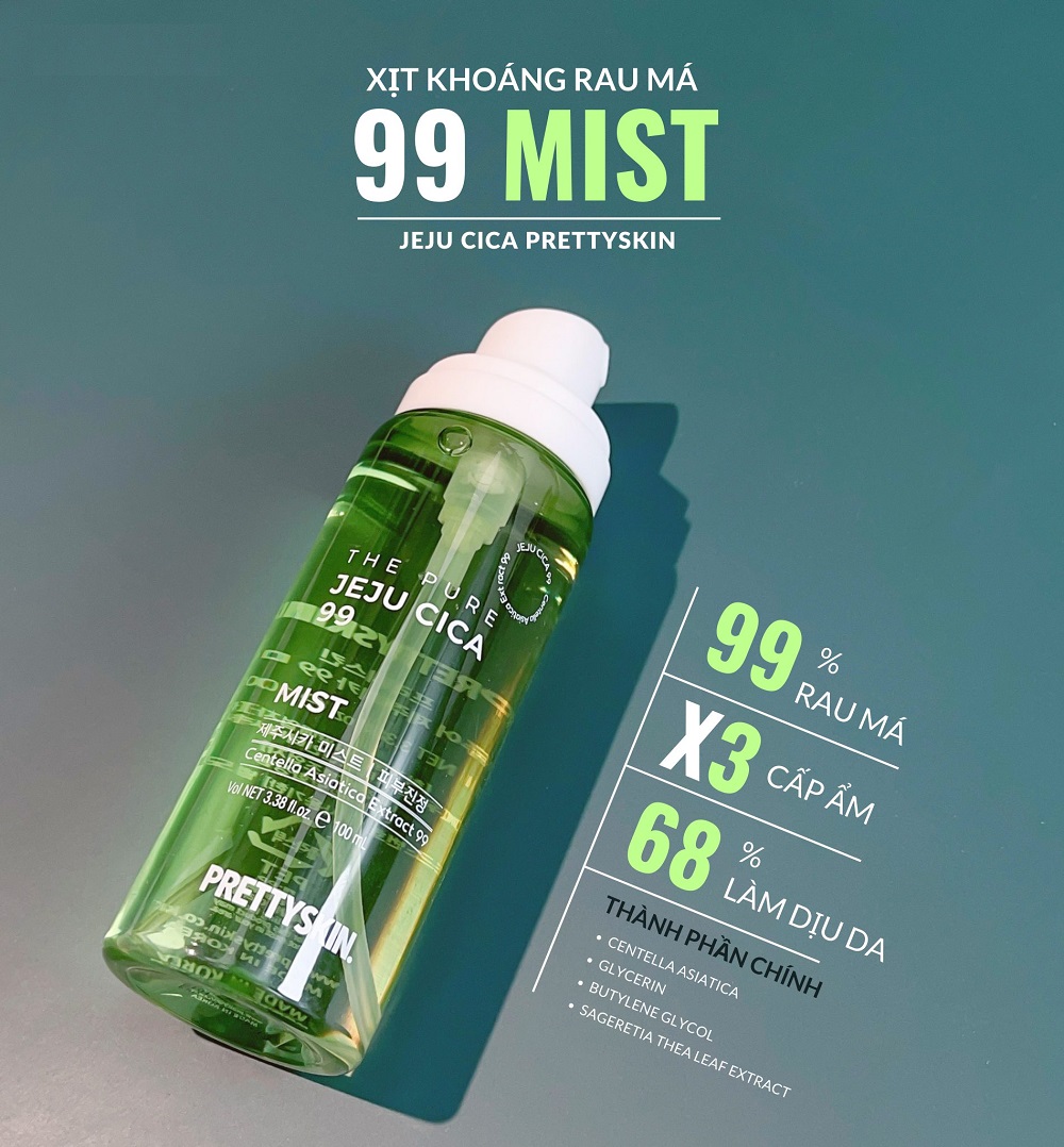 Xịt Khoáng Rau Má PrettySkin The Pure Jeju Cica 99 Mist 100ml