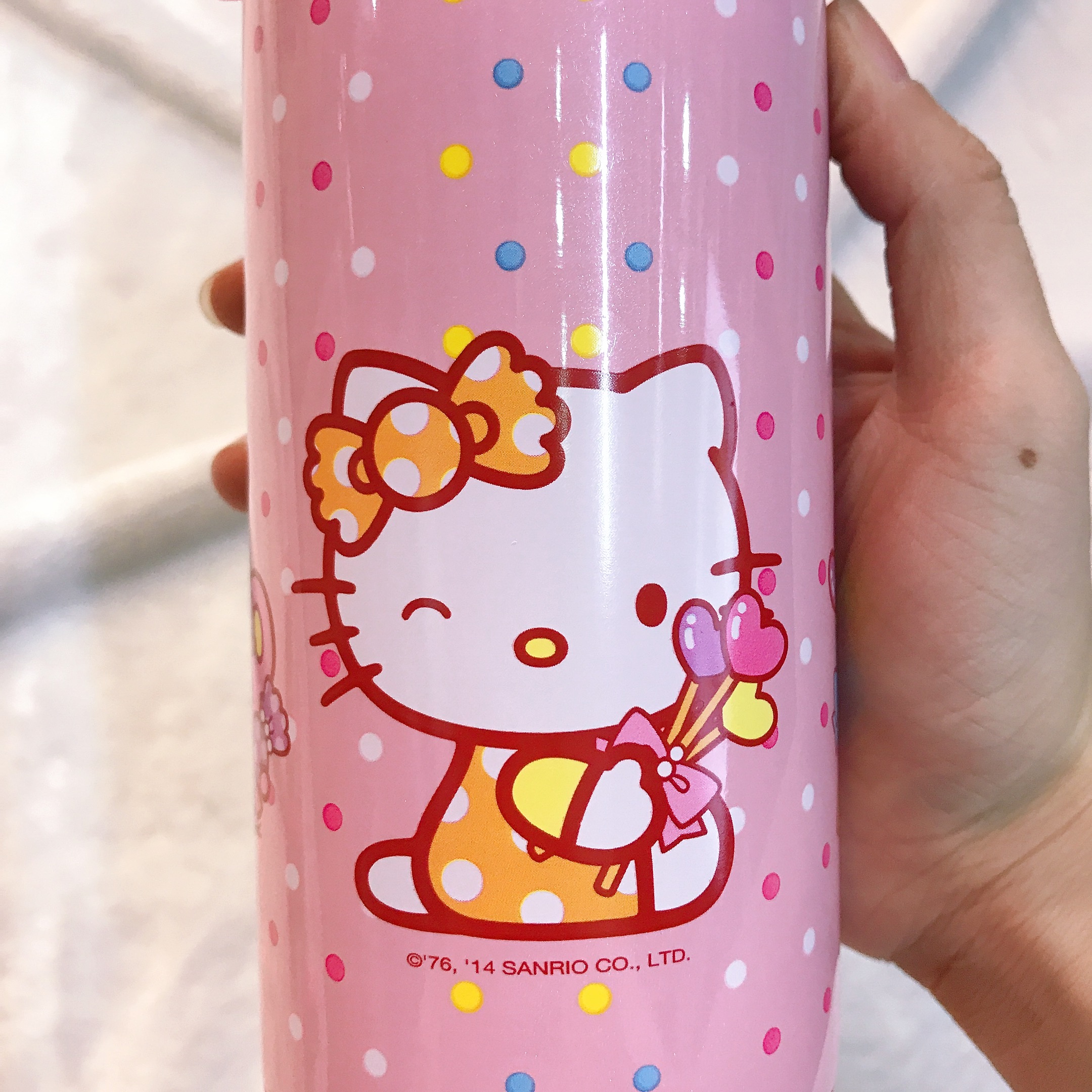 Bình nước giữ nhiệt hình mèo Kitty nháy mắt nắp trong suốt màu hồng nhạt cho trẻ em, bé gái -  - KT3610HN