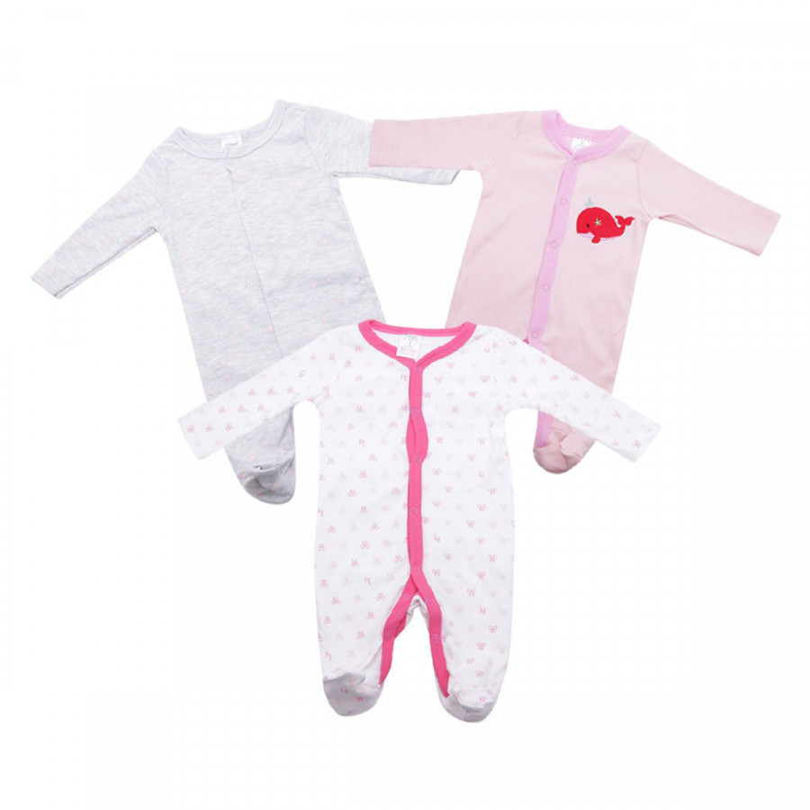 Set 3 Body Tay Dài Liền Vớ Bé Gái - Màu Ngẫu Nhiên