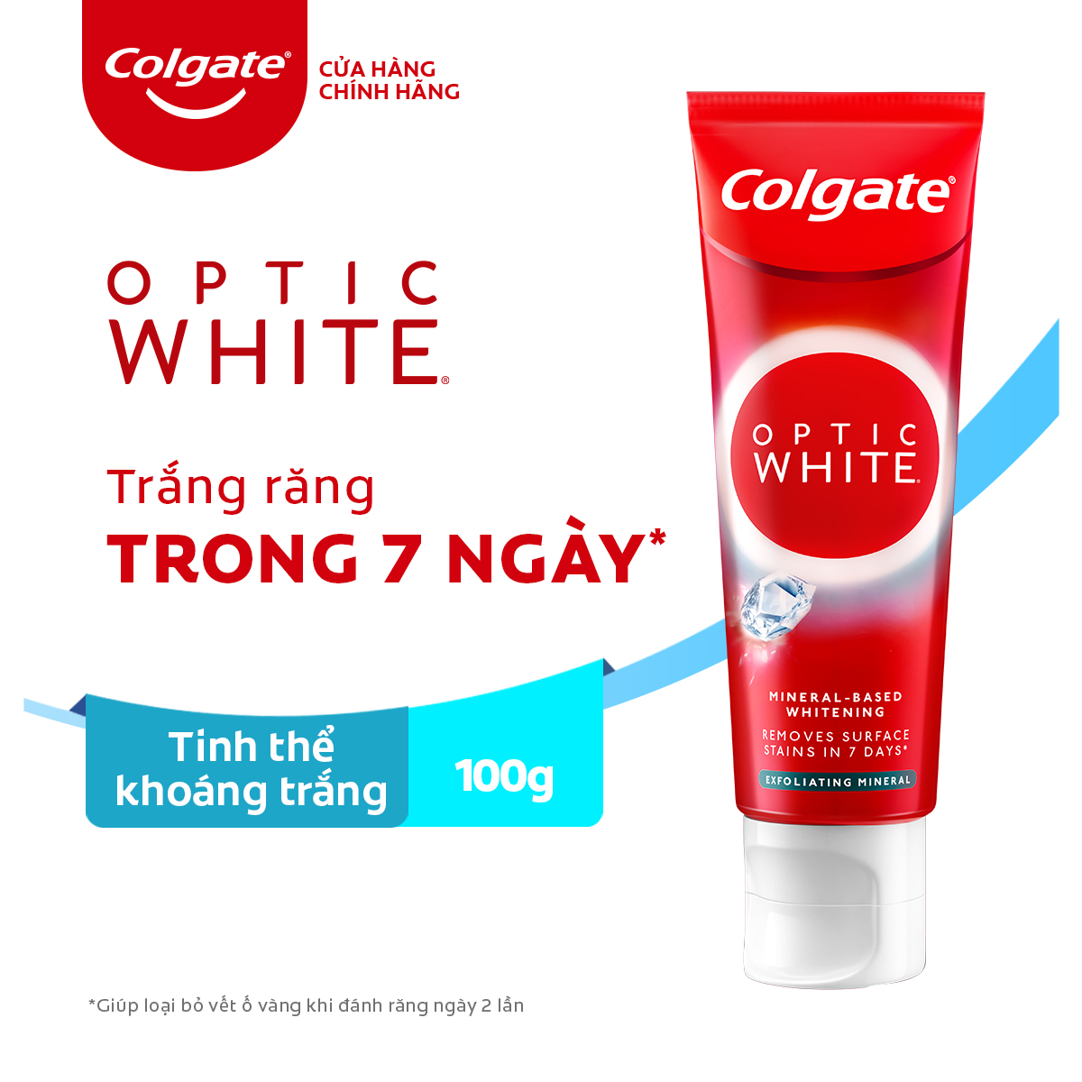 Kem Đánh Răng Colgate trắng răng Optic White Exfoliating Mineral cho răng sáng bóng 100g/tuýp