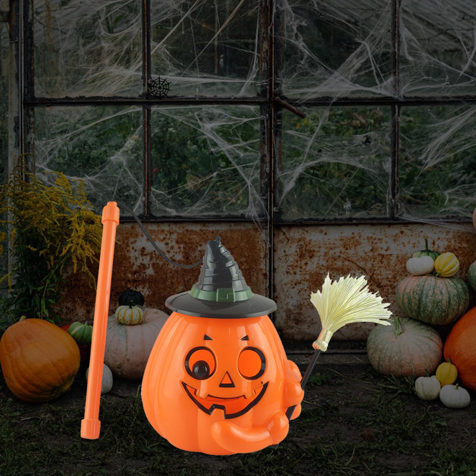 Đèn LED cầm tay Jack-O-Lantern với cây chổi Halloween Pumpkin hình dáng bí ngô cho trang trí tiệc