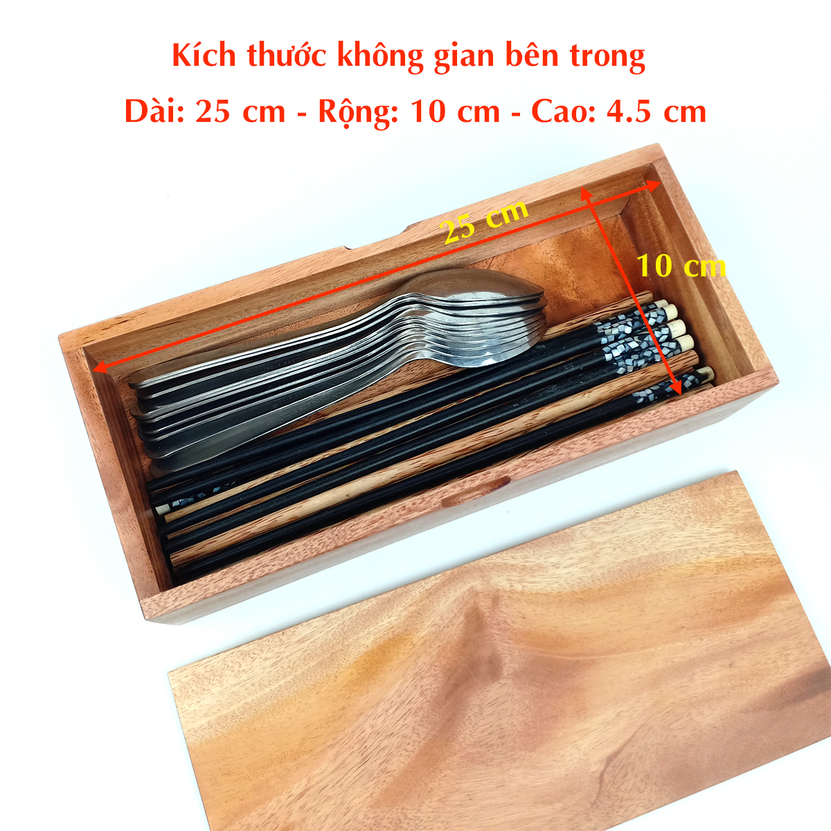Hộp Đựng Đũa Muỗng Có Nắp Đậy Bằng Gỗ Tự Nhiên Dành Cho Nhà hàng, Quán Ăn và Gia Đình - Gỗ Kim Ngân