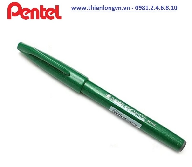 Bút lông viết thư pháp hiện đại Pentel SES15C-D màu xanh lá; Calligraphy Fude Touch Sign - Green